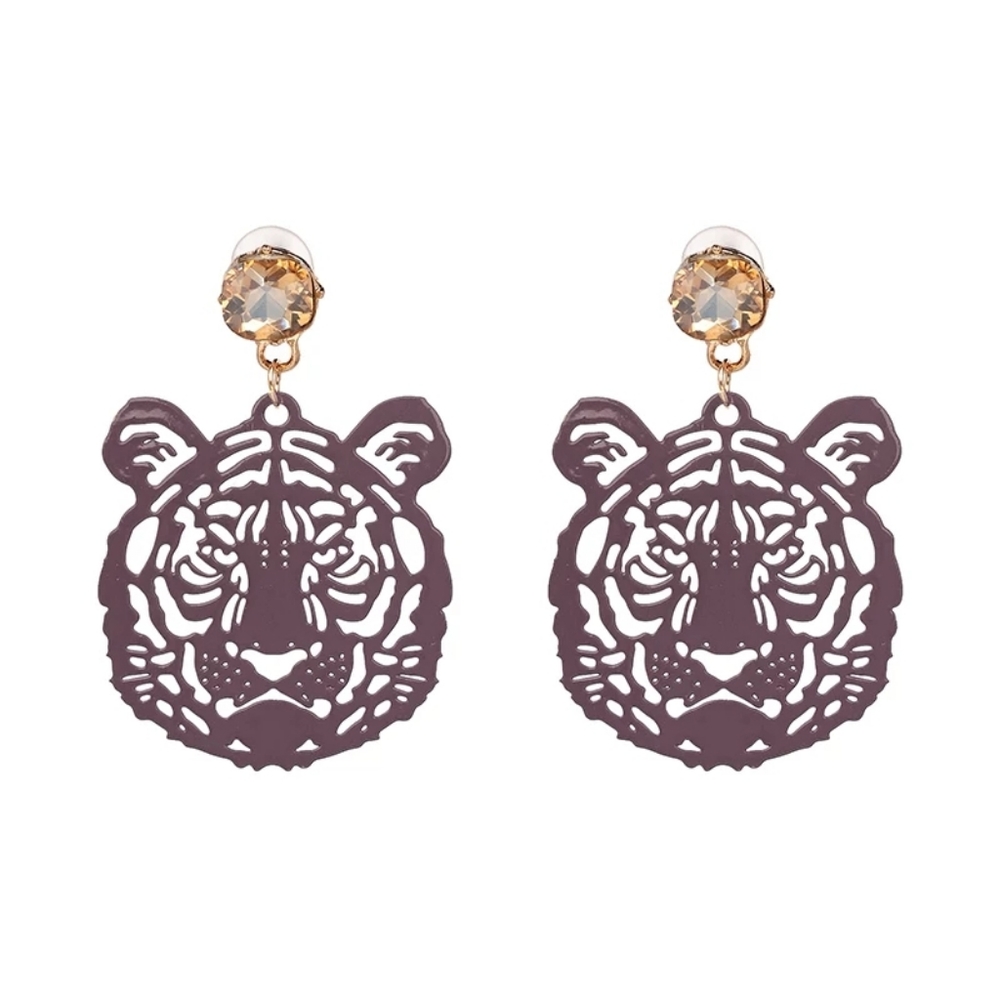 Rhinestone Lasercut Tiger Earrings